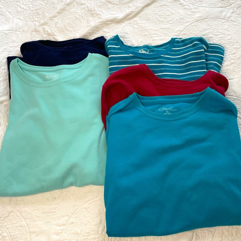 Kim Rogers T Shirts Lot of 5 Size XL Crew neck short sleeve 100% Cotton blues